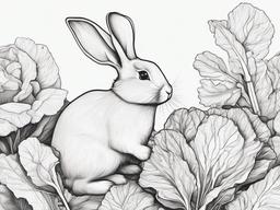 drawing of a bunny eating lettuce  minimal rough sketch scribbles,doodles,black and white