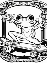 Frog Coloring Pages - Frog on a skateboard performing tricks  simple coloring pages