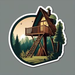 A-Frame Treehouse Sticker - Embrace the enchanting and treetop living with the A-frame treehouse sticker, , sticker vector art, minimalist design