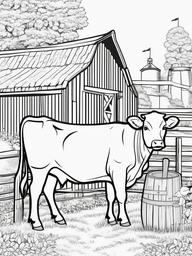 Cow Coloring Pages - Cow playing a guitar in a barn  simple coloring pages