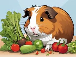 Guinea Pig Cartoon - Cartoon of guinea pig munching veggies  