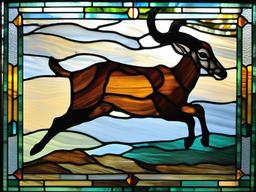 Stained Glass Antelope - Graceful antelope leaping  