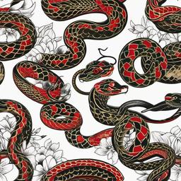 japanese snake tattoo flash  simple color tattoo,white background,minimal