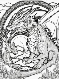 Dragon Family Coloring Pages - Group of Dragons Together in Harmony  minimal black outline printable sheet, coloring page