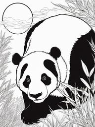 Panda Coloring Pages - Panda gazing at the moon with a thoughtful look  simple coloring pages