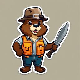 Beaver cartoon - skilled builder with a flat tail  cartoon sticker style