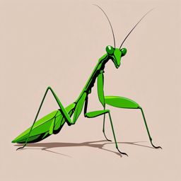 Praying Mantis Poised Clip Art - Praying mantis poised and alert,  color vector clipart, minimal style