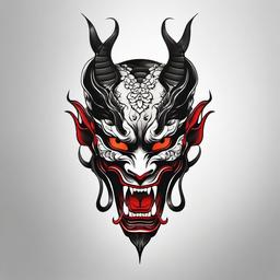 hannya mask snake  simple color tattoo,white background,minimal