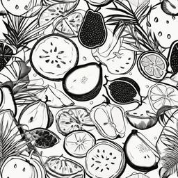 drawing of a tropical fruit medley  minimal rough sketch scribbles,doodles,black and white