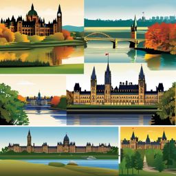 Ottawa clipart - Parliament Hill and Ottawa River, ,color clipart vector style