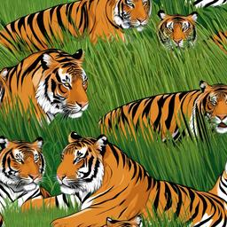 Tiger clipart - tiger stalking its prey in the grass  