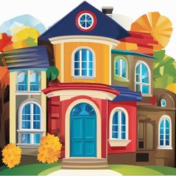 House clipart - house with colorful windows  