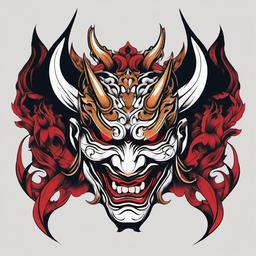 best hannya mask tattoo  simple color tattoo,white background,minimal