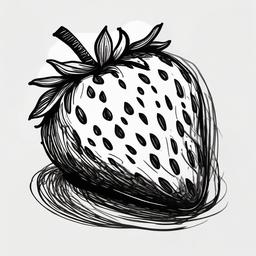 drawing of a strawberry dipped in chocolate  minimal rough sketch scribbles,doodles,black and white