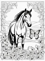 Horse with Butterflies Coloring Pages - Gentle Horse Surrounded by Butterflies  minimal black outline printable sheet, coloring page