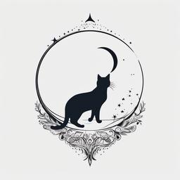 Tattoo Cat Moon - Tattoo featuring a cat with a moon motif.  minimal color tattoo, white background