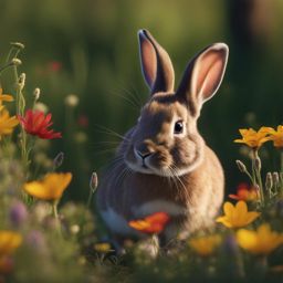 rabbit kit nibbling on a patch of vibrant wildflowers 8k ultrarealistic cinematic 