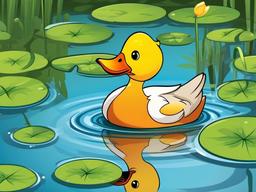 Duck Cartoon - Cartoon of duck swimming in a pond  