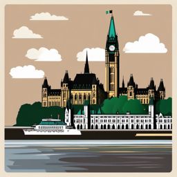 Ottawa clipart - Parliament Hill and Ottawa River,  color vector clipart