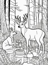 Deer Coloring Pages - Deer and forest animals having a picnic  simple coloring pages