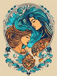 aquarius and leo love tattoo  simple vector color tattoo