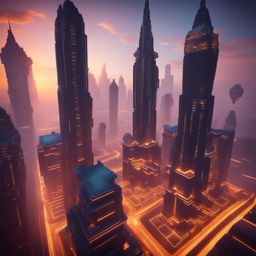 futuristic cityscape with towering skyscrapers - minecraft house design ideas minecraft block style