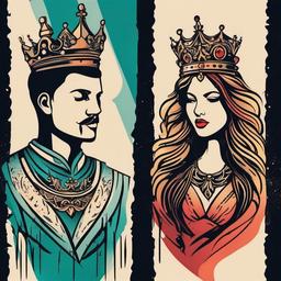 King Queen Matching Tattoos - Inked expressions of mutual devotion.  minimalist color tattoo, vector