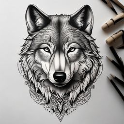 Small Wolf Tattoo,petite masterpiece, pocket-sized representation of the wolf's grandeur. , tattoo design, white clean background