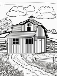 House Coloring Pages - Farm barn with animals grazing nearby  simple coloring pages