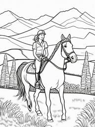 Horseback Riding Coloring Pages - Fun Day Riding Horses with Friends  minimal black outline printable sheet, coloring page