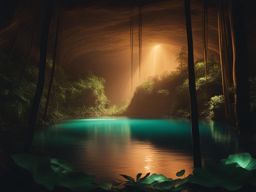 cenote ik kil - illustrate the mystical night scene of cenote ik kil, a natural sinkhole on the yucatan peninsula, with vines, water, and celestial beauty. 