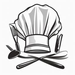 Chef's hat with utensils crossed clipart.  vector style illustration, white background