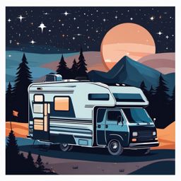 RV Camper Clipart - An RV camper parked under the stars.  color vector clipart, minimal style