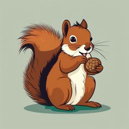 Squirrel Clip Art - A fluffy squirrel with a nut in its mouth,  color vector clipart, minimal style