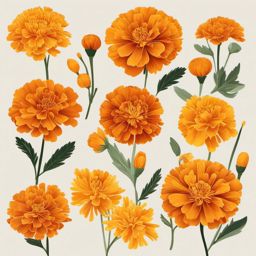 Marigold Clip Art - Sunny marigolds in shades of orange and yellow,  color vector clipart, minimal style