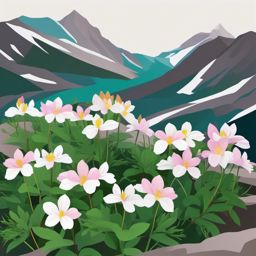 Alpine Twinflower Clip Art - Twinflower blooms in alpine terrains,  color vector clipart, minimal style