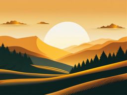 Sunrise Clipart - A golden sunrise over the hills.  color clipart, minimalist, vector art, 