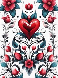 Heart and flower tattoo, Tattoos that blend the elegance of flowers with heart symbols. ,colorful, tattoo pattern, clean white background