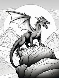 Dragon on a Mountain Coloring Pages - Majestic Dragon Perched on a Peak  minimal black outline printable sheet, coloring page