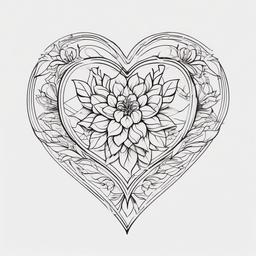 Flower Heart Tattoo - Tattoo featuring a combination of a flower and a heart design.  simple color tattoo,minimalist,white background