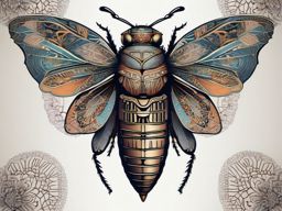 Cicada with intricate mandala patterns ink: Symmetry and beauty merged in insect art.  simple color tattoo style