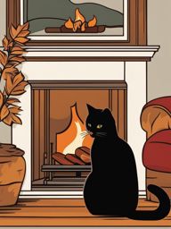 cat clip art,purring contentedly by a crackling fireplace 