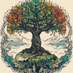 world tree tattoo  simple vector color tattoo