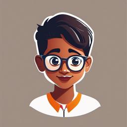 Stylized cartoon , dusky skin indian teenager wearing spectacles, vector flat logo, simple lines, cute cartoon illustration, white backdrop
 