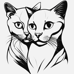 Best Friend Cat Tattoos - Tattoos symbolizing the bond between best friends and their love for cats.  minimal color tattoo, white background