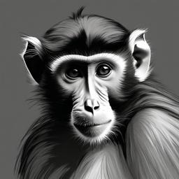 drawing of a grey-cheeked mangabey  minimal rough sketch scribbles,doodles,black and white