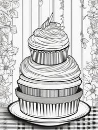 Cupcake Coloring Pages - Vintage-style cupcake display  simple coloring pages