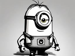 drawing of a minion in a party  minimal rough sketch scribbles,doodles,black and white