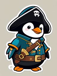 Penguin Pirate Sticker - A playful penguin dressed as a swashbuckling pirate. ,vector color sticker art,minimal