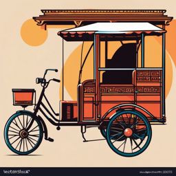 Rickshaw Clipart - A traditional rickshaw pedaled through lively streets.  transport, color vector clipart, minimal style